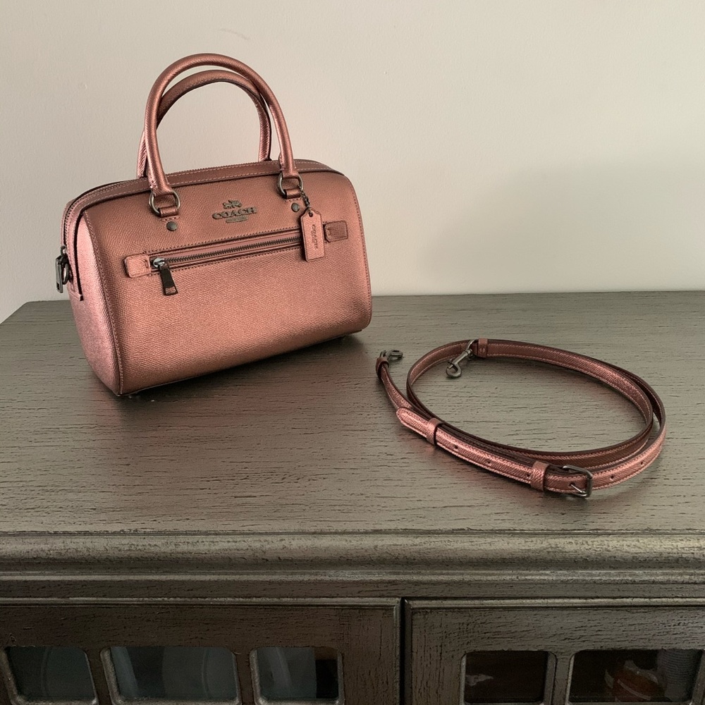 SOLD_COACH Rowan Satchel Metallic Dark Blush (NWT)